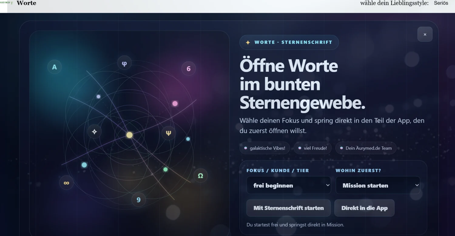 Worte im Sternengewebe – echter App-Einblick