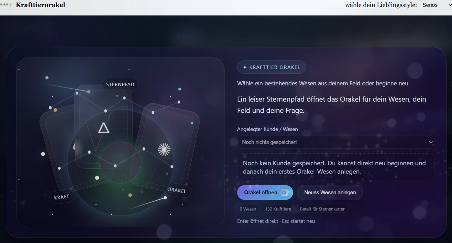 Krafttier- und Wesenwelten – echter App-Einblick