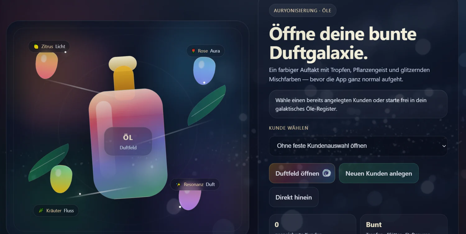 Öle und Duftgalaxien – echter App-Einblick