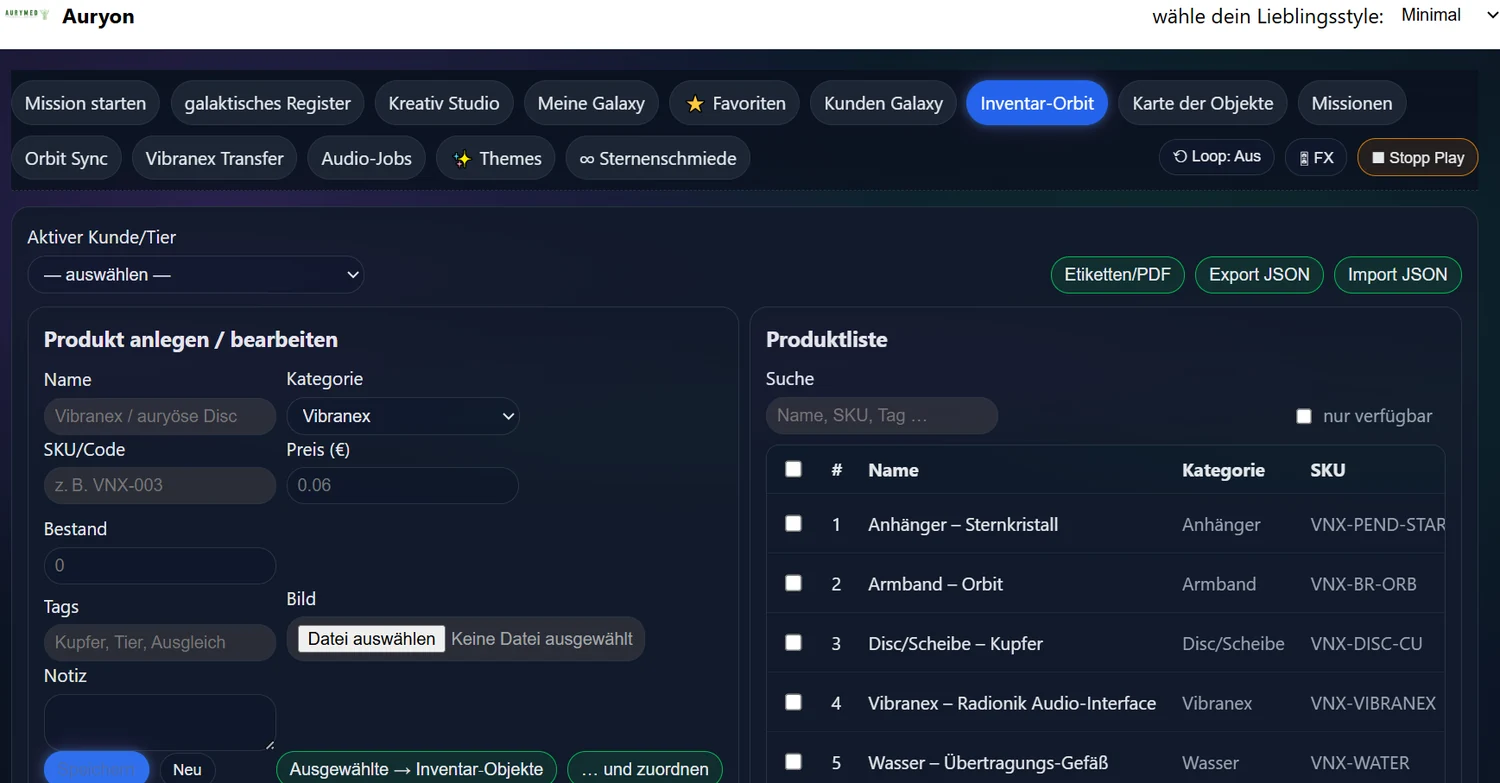 Objekte im Auryversum – echter App-Einblick